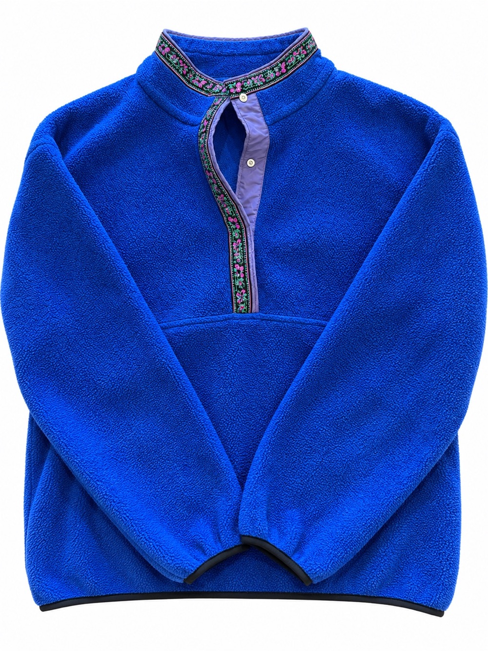 Vintage L.L. Bean Royal Blue Fleece Zip Pullover with Floral Trim
